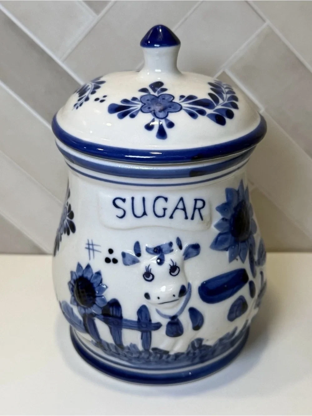 Blue Delft Deco Lidded Canister Jar SUGAR Handpainted Holland 6